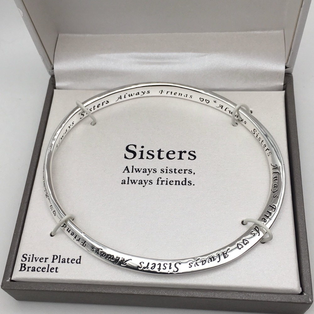 Sisters Silver Plated Asymmetrical Bangle Bracelet by Gratitude & Grace